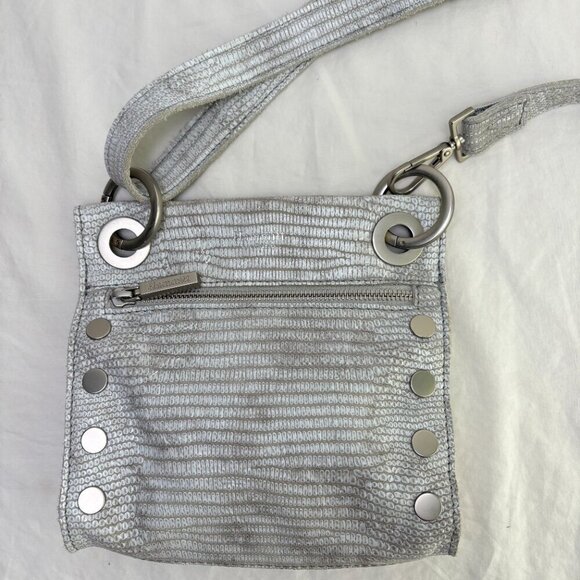 HAMMIT TONY Small Gray White Snakeskin Embossed Cow Leather Stud Crossbody - Picture 3 of 10